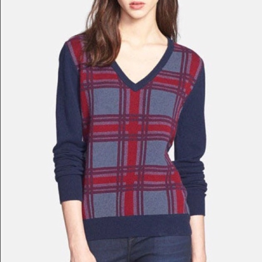 EQUIPMENT Femme Navy Red Plaid Sweater Size M